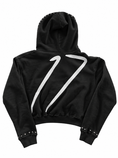 Black Revolutionary 17 Oversized Zip Up - Back view showing 17 graphic