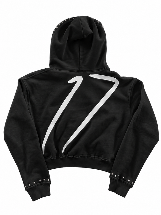 Black Revolutionary 17 Oversized Zip Up - Back view showing 17 graphic